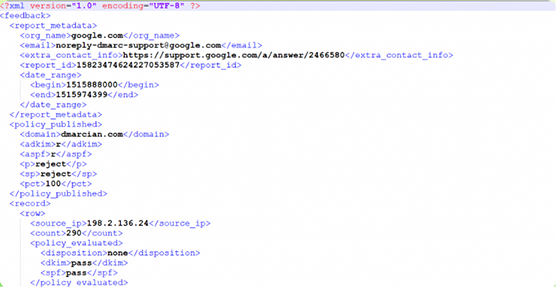 解析ツールを使わない場合DMARC データは XML として送信されますが、これは人間の使用を目的としたものではありません。